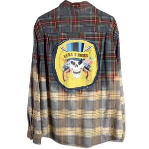 Reworked Guns N Roses FLANNEL bleached shirt Gray Yellow 3XL